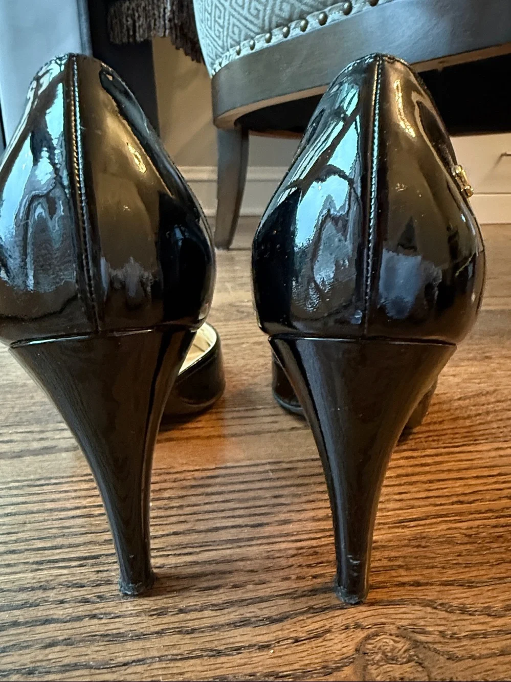 CHANEL Black Patent Leather Strappy D'Orsay Heels size 40.5